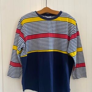 Striped Vintage Shirt w/ Shoulder Pads - Navy, Yellow, and Red